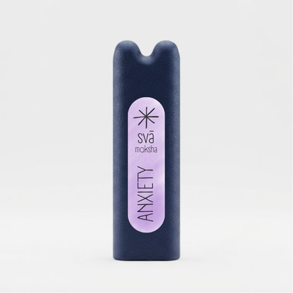 svā moksha (Anxiety) essential oil inhaler by svāroma on a white background, a pocket-sized inhaler for grounding moments