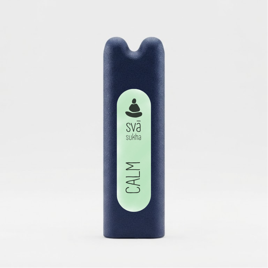 svā sukha (Calm) essential oil inhaler by svāroma on a white background, a pocket-sized inhaler for moments of slowing down