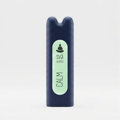 svā sukha (Calm) essential oil inhaler by svāroma on a white background, a pocket-sized inhaler for moments of slowing down