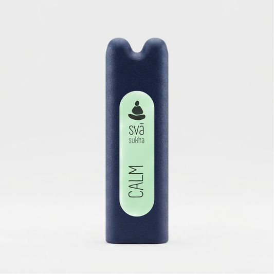 svā sukha (Calm) essential oil inhaler by svāroma on a white background, a pocket-sized inhaler for moments of slowing down