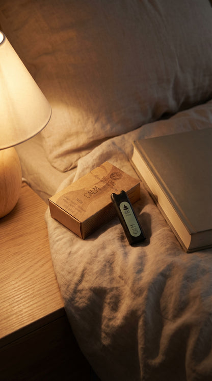 svāroma calm essential oil inhaler on bedside table for calming down and relaxation 