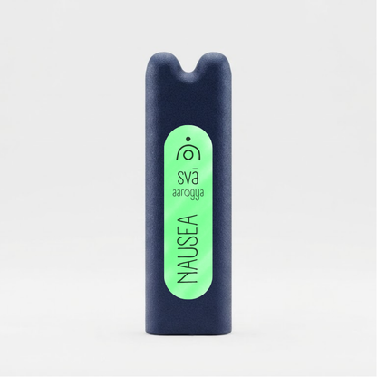 svā aarogya (Nausea) essential oil inhaler by svāroma on a white background, a pocket-sized inhaler for travel and unsettled moments