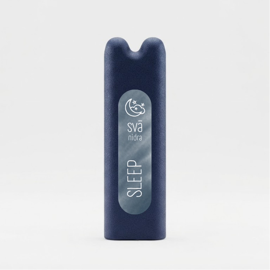 svā nidra (Sleep) essential oil inhaler by svāroma on a white background, a pocket-sized inhaler for unwinding before bed