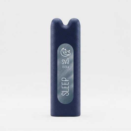 svā nidra (Sleep) essential oil inhaler by svāroma on a white background, a pocket-sized inhaler for unwinding before bed